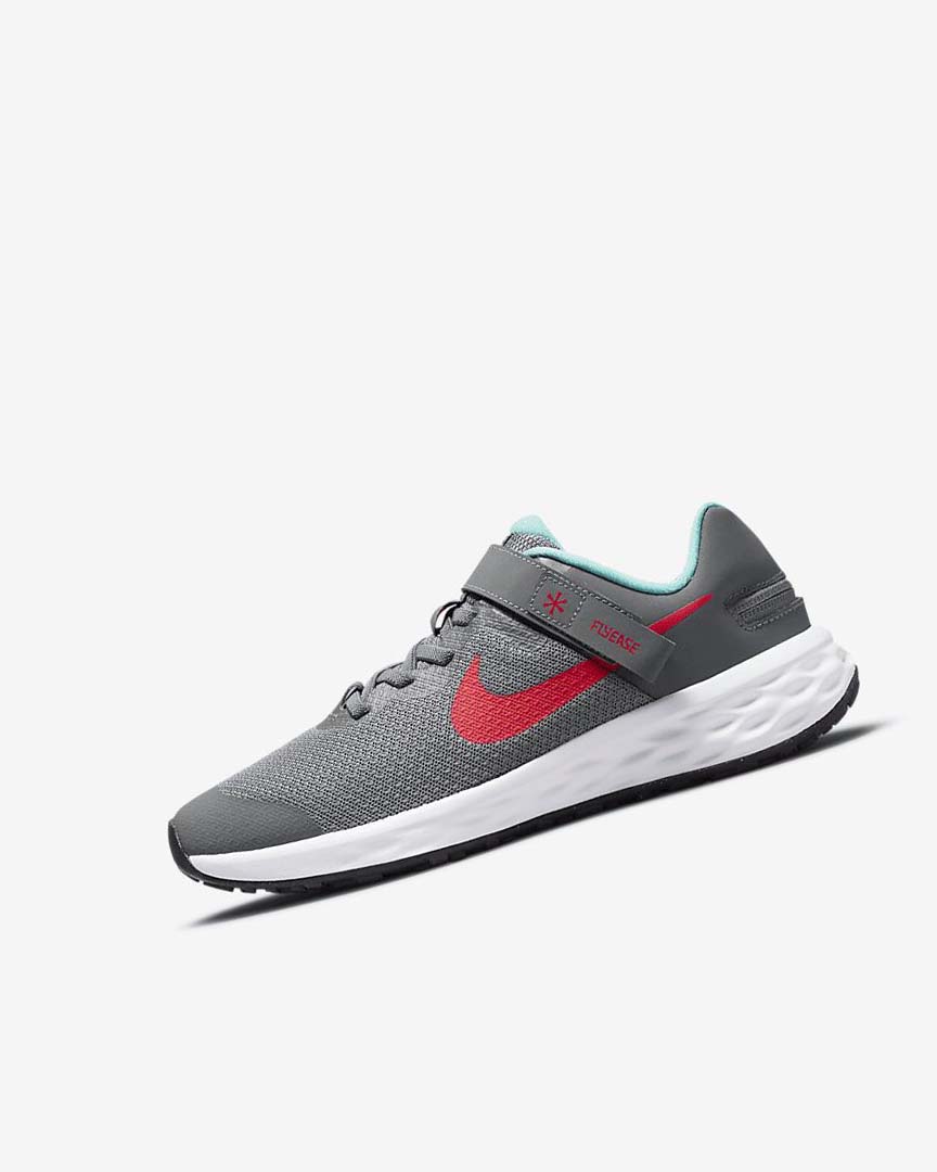 Grey / Turquoise / Red Nike Revolution 6 FlyEase Boys\' Running Shoes | CA_5326