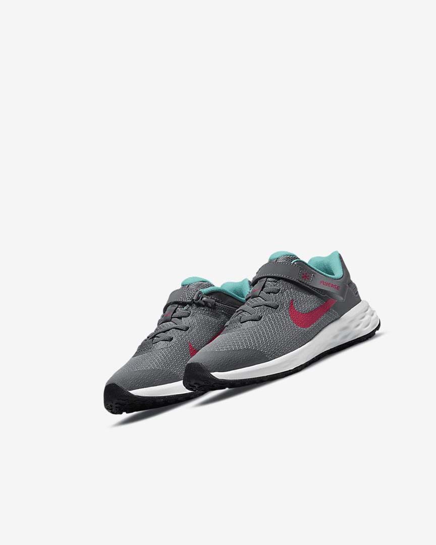 Grey / Turquoise / Red Nike Revolution 6 FlyEase Boys' Shoes | CA_5438