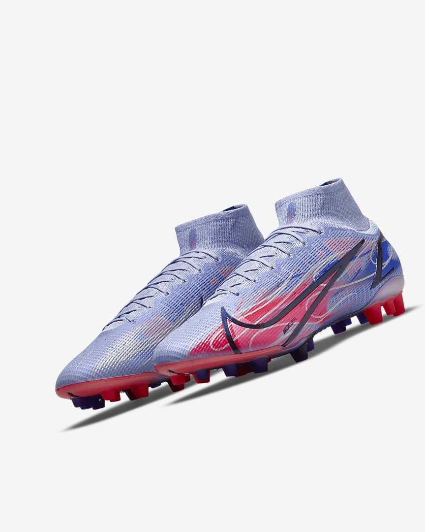 Indigo / Light Red / Metal Silver Nike Mercurial Superfly 8 Elite KM AG Women's Soccer Cleats | CA_4865