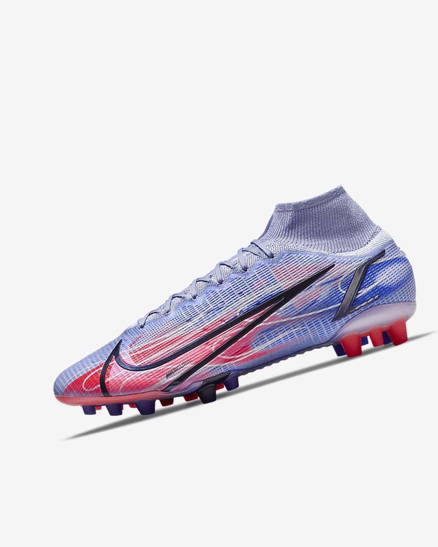 Indigo / Light Red / Metal Silver Nike Mercurial Superfly 8 Elite KM AG Women\'s Soccer Cleats | CA_4865