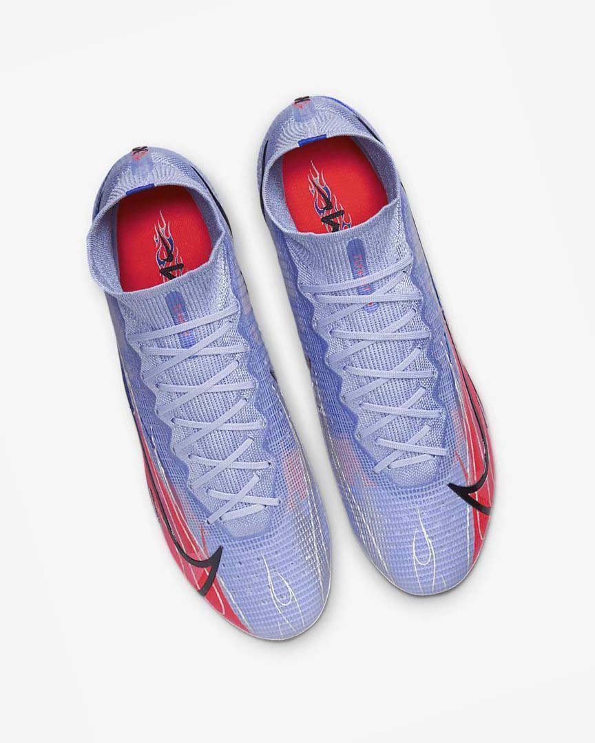 Indigo / Light Red / Metal Silver Nike Mercurial Superfly 8 Elite KM AG Men's Soccer Cleats | CA_4882