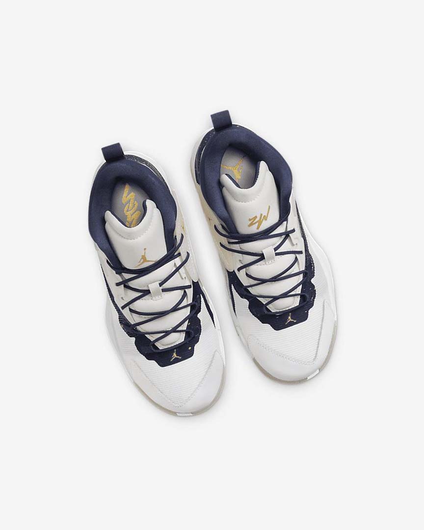 Khaki / White / Metal Gold / Navy Nike Zion 1 Boys' Basketball Shoes | CA_5186