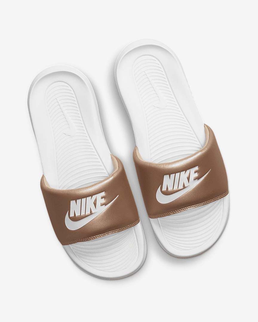 Metal Red Brown / White / White Nike Victori One Women's Slides | CA_2665