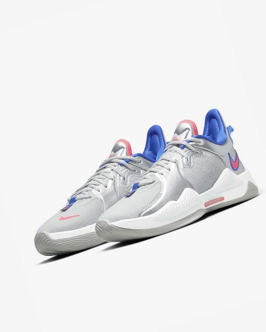 Metal Silver / Royal / Red Nike PG 5 Men's Basketball Shoes | CA_4860