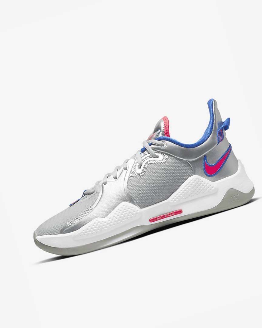 Metal Silver / Royal / Red Nike PG 5 Men\'s Basketball Shoes | CA_4860