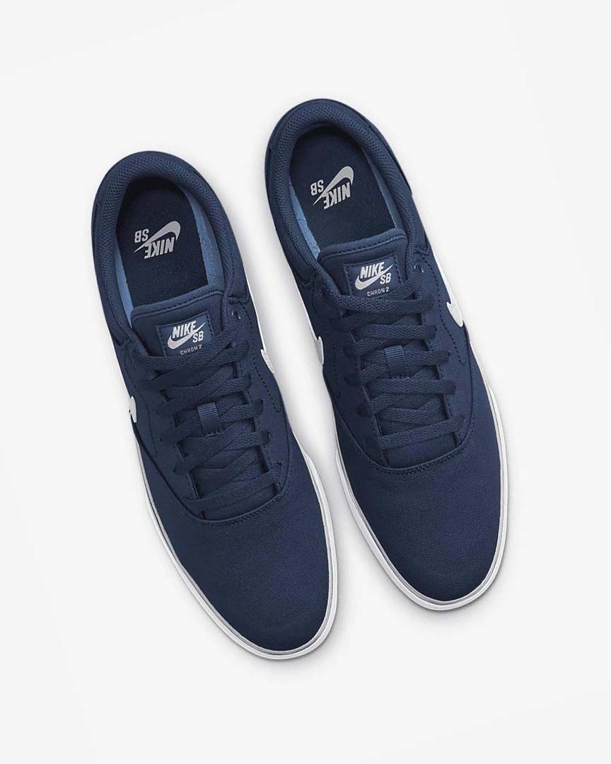 Navy / Navy / Black / White Nike SB Chron 2 Canvas Men's Skate Shoes | CA_2834