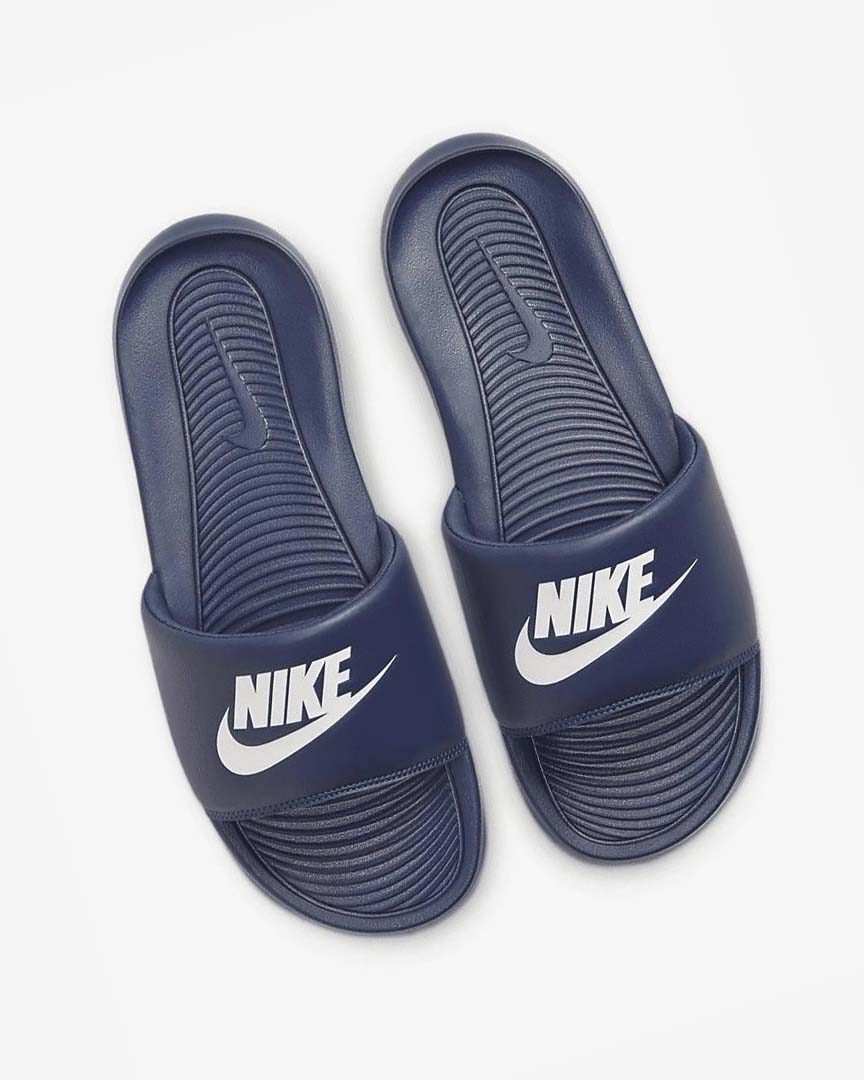 Navy / White Nike Victori One Men's Slides | CA_3204
