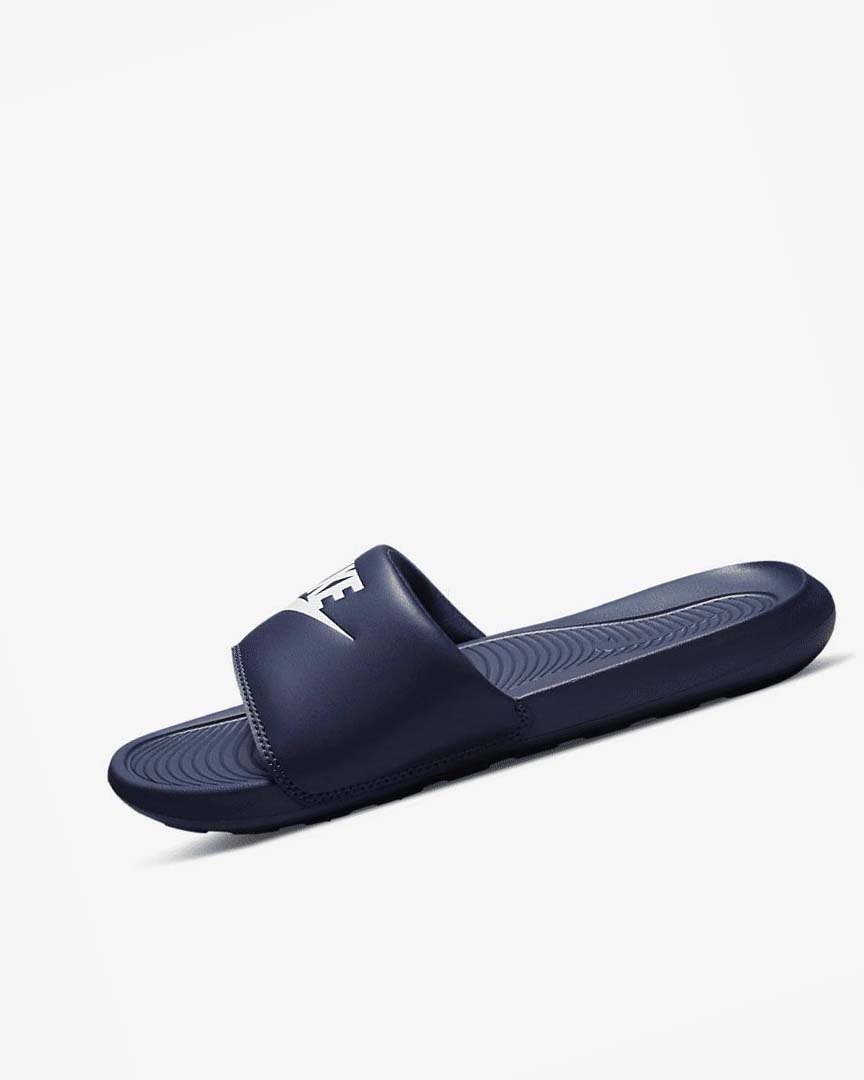 Navy / White Nike Victori One Men\'s Slides | CA_3204