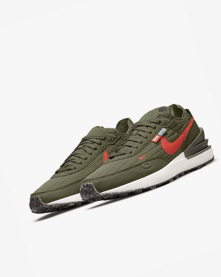 Olive / Black / Orange Nike Waffle One Premium Men's Sneakers | CA_5262