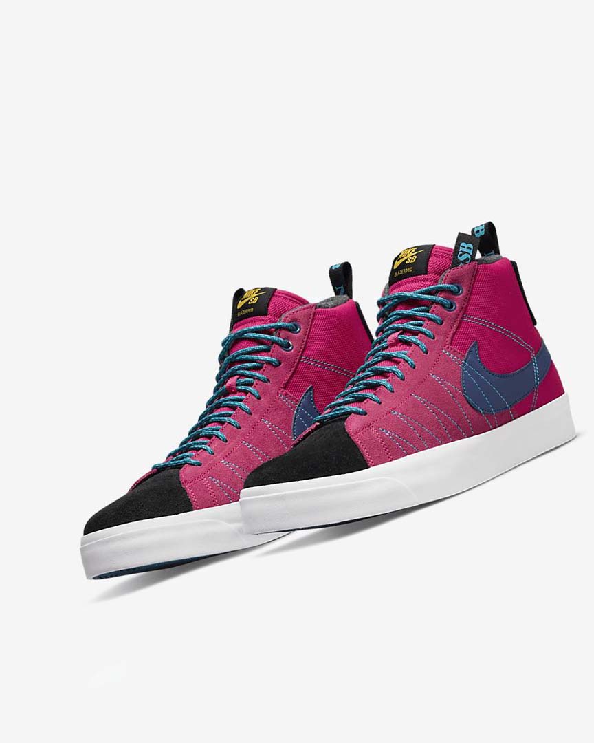 Pink / Blue / Deep Royal Blue Nike SB Zoom Blazer Mid PRM Women's Skate Shoes | CA_4688