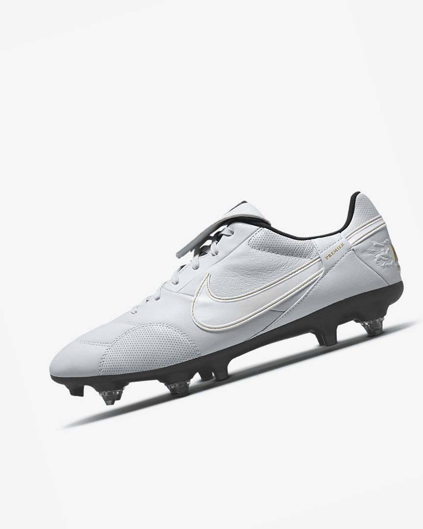 Platinum / Black / Metal Gold / White Nike The Premier 3 SG-PRO Anti-Clog Traction Men\'s Soccer Cleats | CA_3012