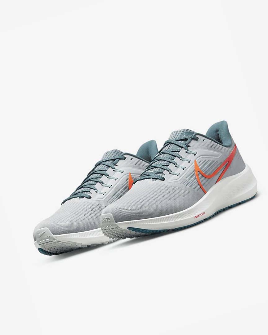 Platinum / Orange Nike Air Zoom Pegasus 39 Men's Running Shoes | CA_2491