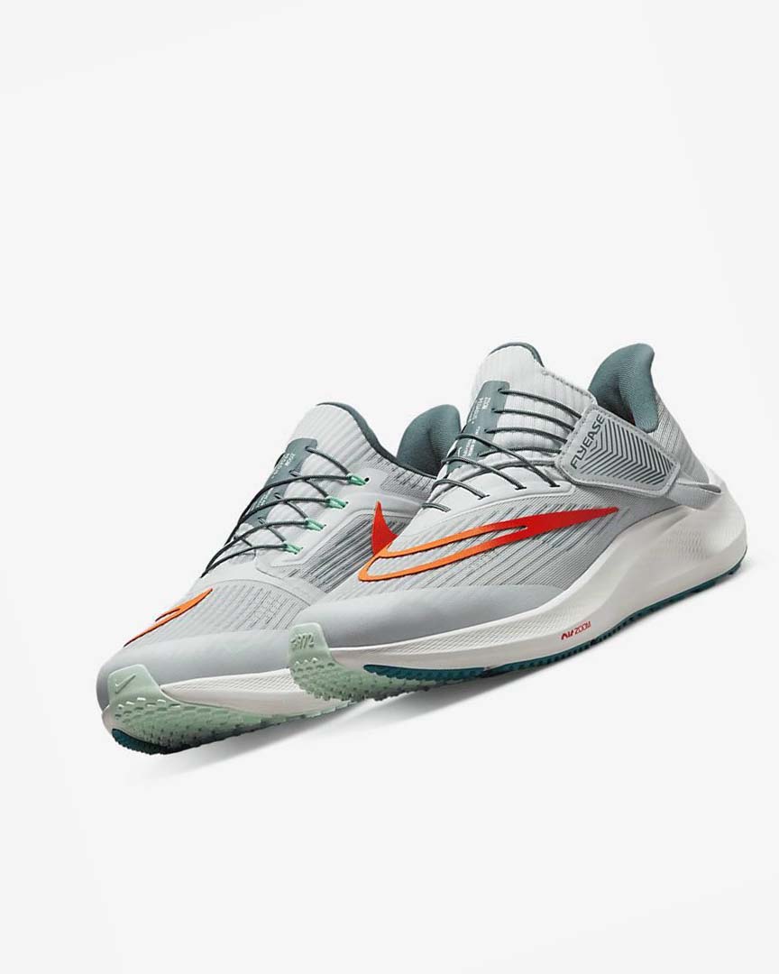 Platinum / Orange Nike Air Zoom Pegasus 39 FlyEase Men's Running Shoes | CA_3056