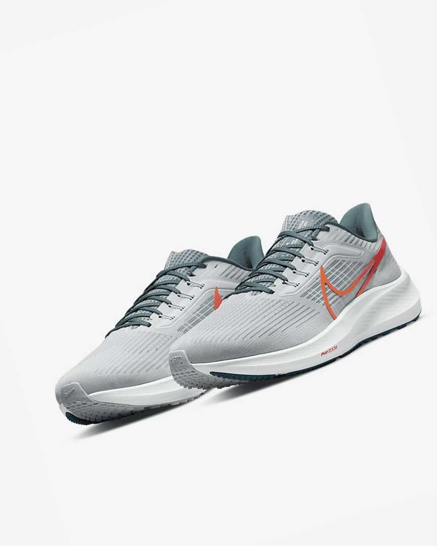 Platinum / Orange Nike Air Zoom Pegasus 39 Men's Running Shoes | CA_3238