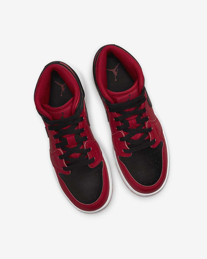 Red / White / Black Nike Air Jordan 1 Mid Boys' Sneakers | CA_5045