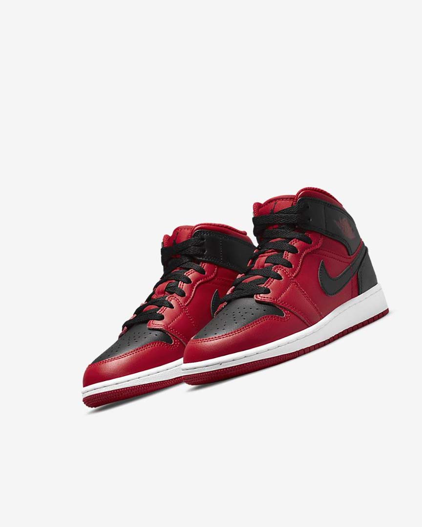 Red / White / Black Nike Air Jordan 1 Mid Boys' Sneakers | CA_5045