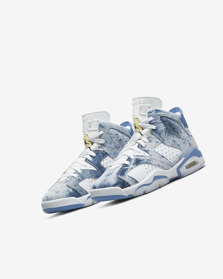 White / Black / Blue Nike Air Jordan 6 Retro Boys' Shoes | CA_5431