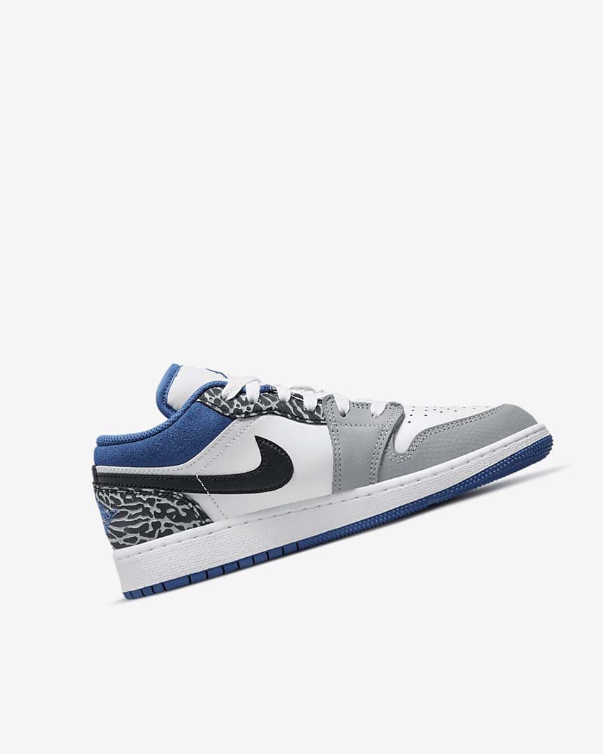 White / Black / Grey / Dark Blue Nike Air Jordan 1 Low SE Boys' Sneakers | CA_2552