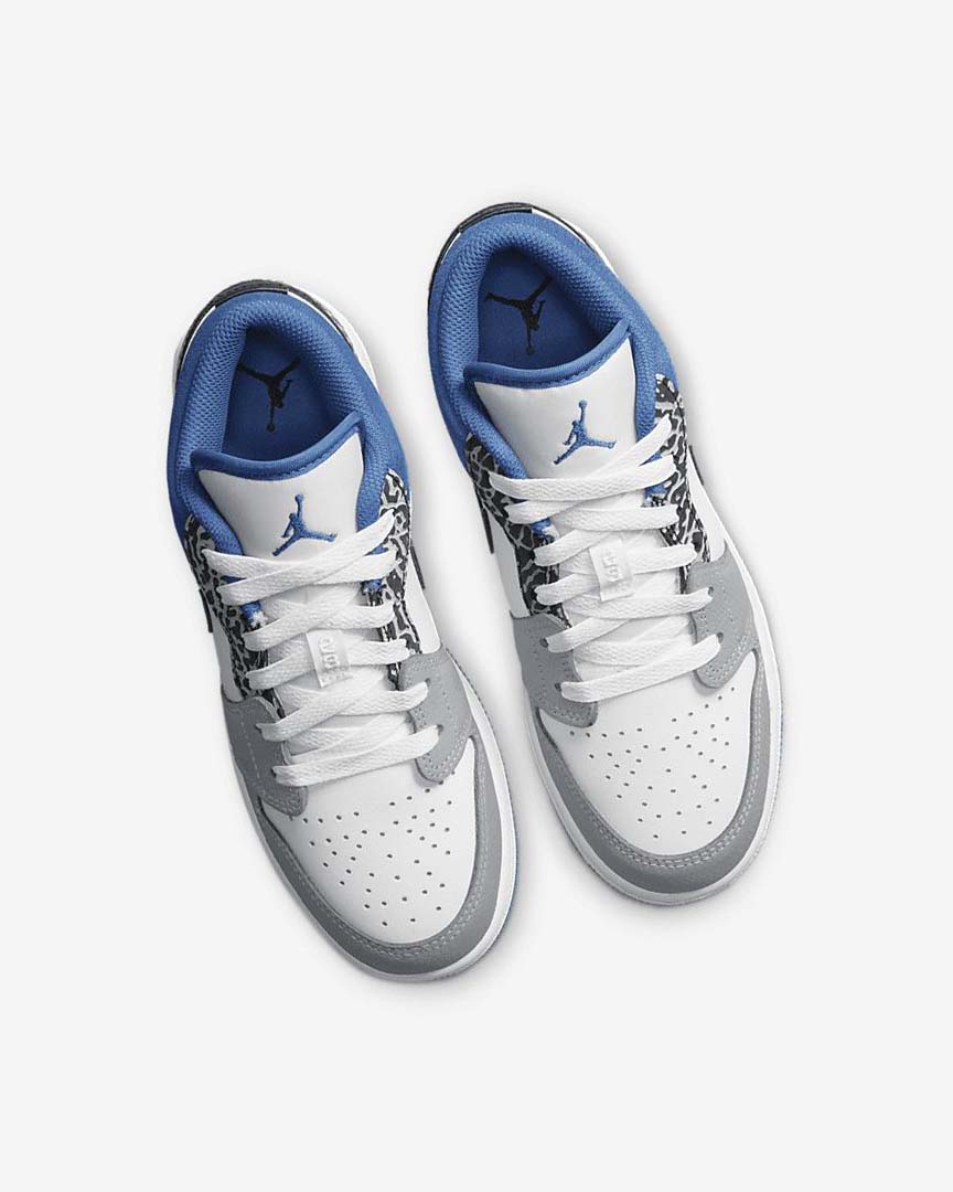 White / Black / Grey / Dark Blue Nike Air Jordan 1 Low SE Boys' Sneakers | CA_2552