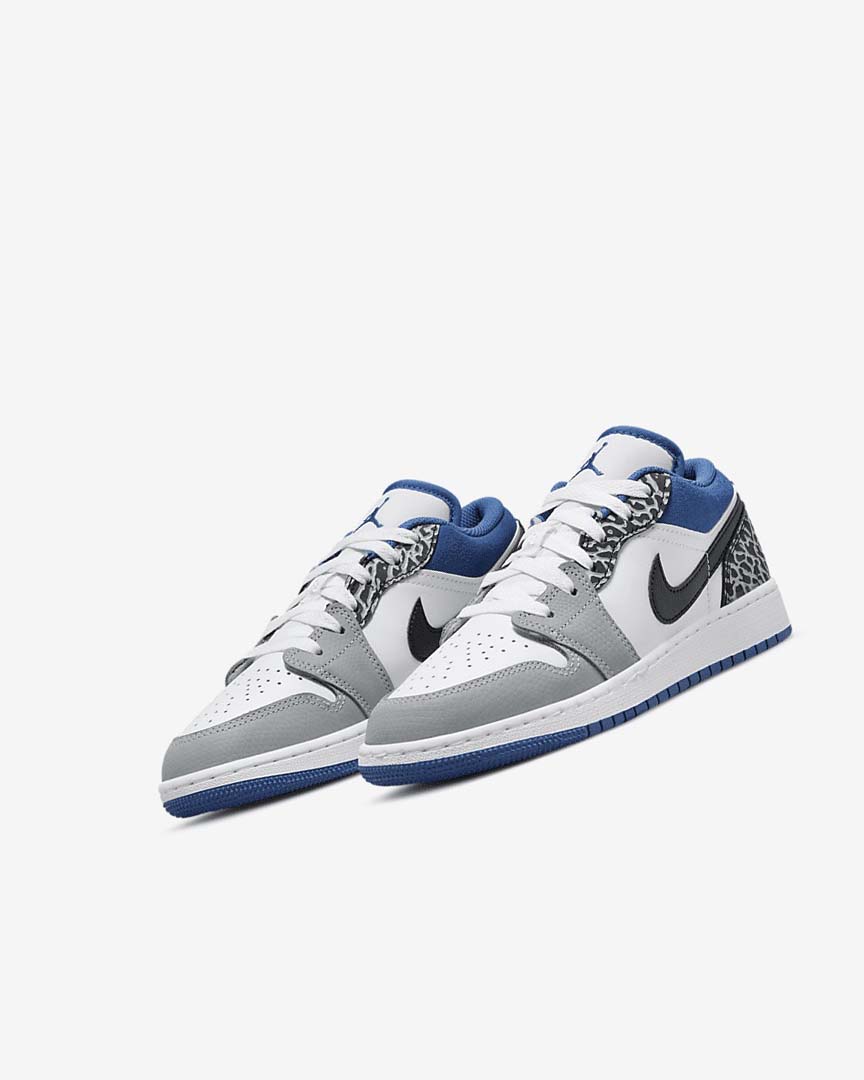 White / Black / Grey / Dark Blue Nike Air Jordan 1 Low SE Boys' Sneakers | CA_2552