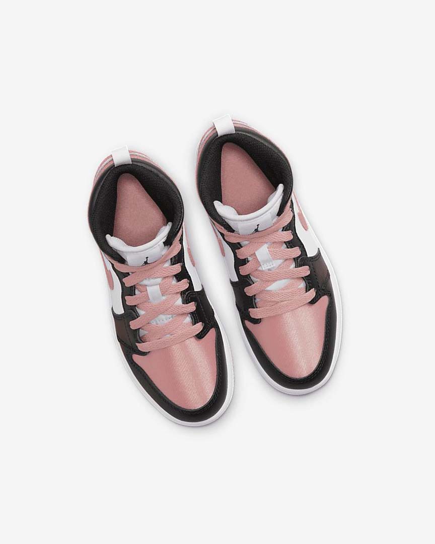 White / Black / Light Nike Jordan 1 Mid Girls' Shoes | CA_3139