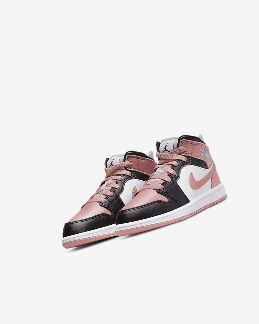White / Black / Light Nike Jordan 1 Mid Girls' Shoes | CA_3139