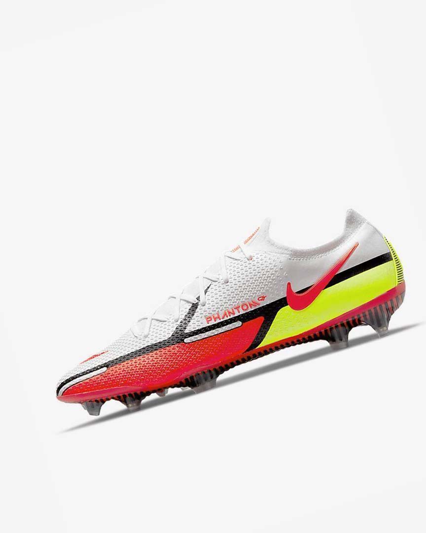 White / Black / Light Red Nike Phantom GT2 Elite FG Men\'s Soccer Cleats | CA_4561