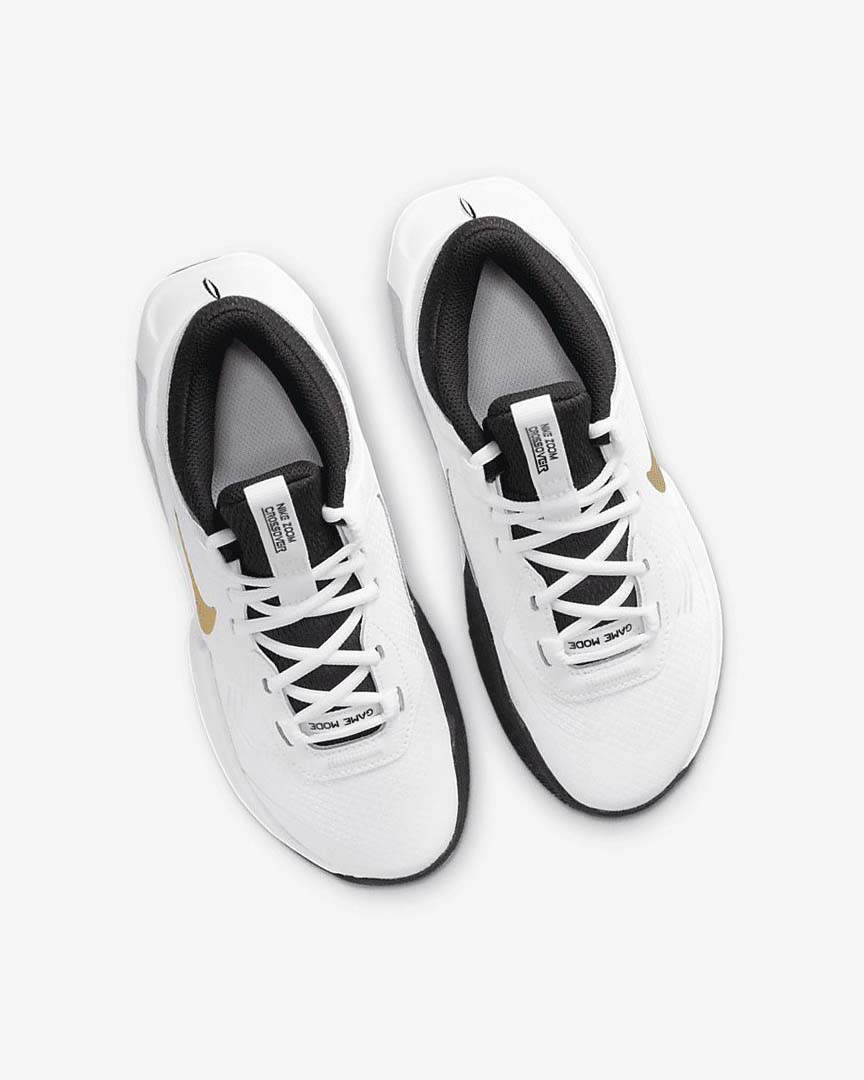 White / Black / Metal Gold Nike Air Zoom Crossover Boys' Basketball Shoes | CA_3003