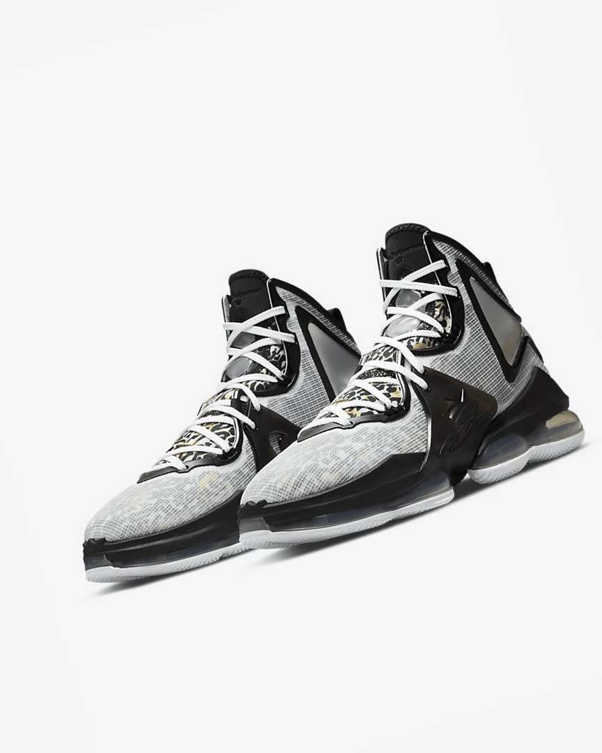 White / Black / Metal Gold Nike LeBron 19 Men's Basketball Shoes | CA_3265