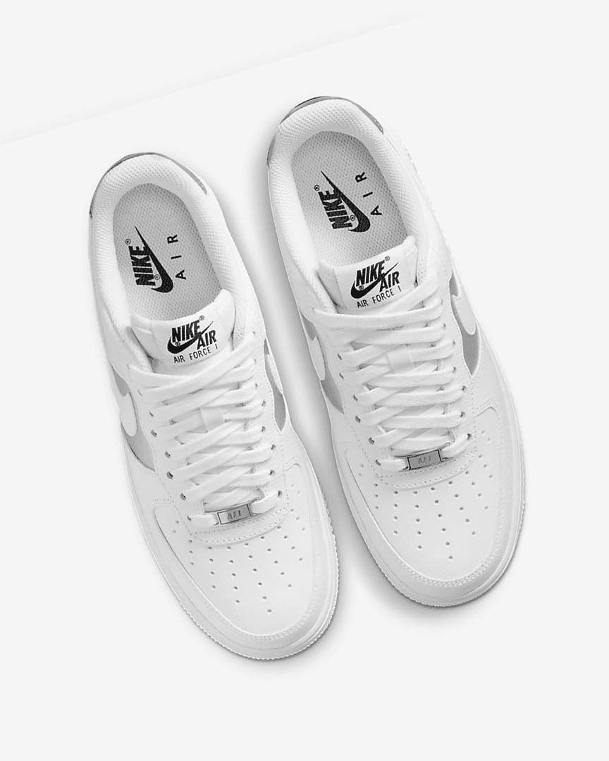 White / Black / Metal Silver / White Nike Air Force 1 '07 Women's Sneakers | CA_2309