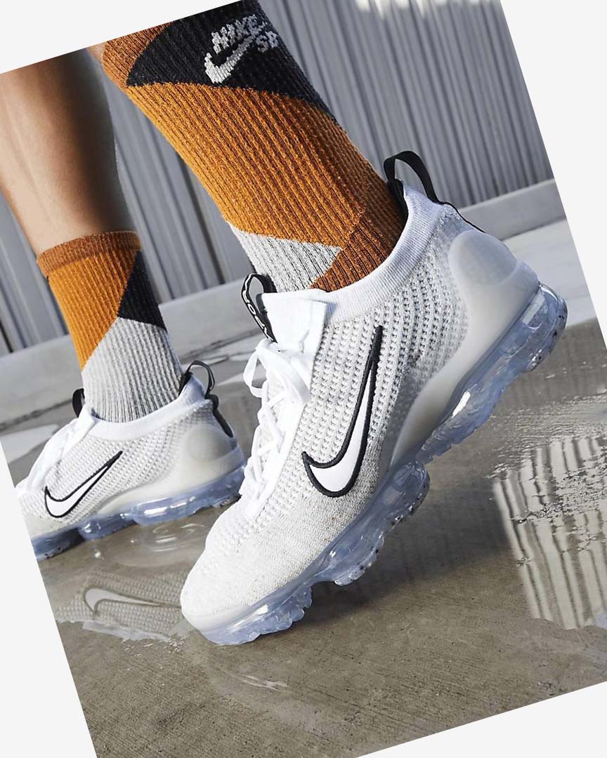 White / Black / Metal Silver / White Nike Air VaporMax 2021 FK Men's Sneakers | CA_3112