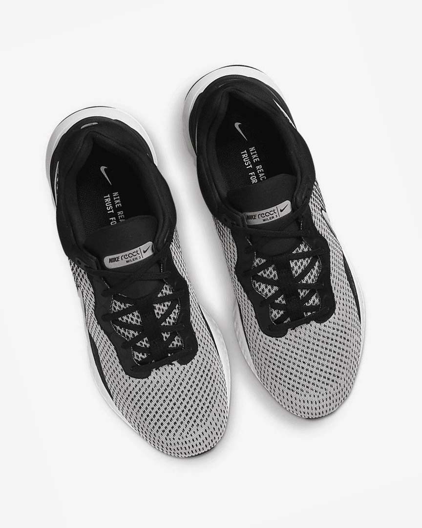 White / Black / Metal Silver / White Nike React Miler 3 Men's Running Shoes | CA_4720