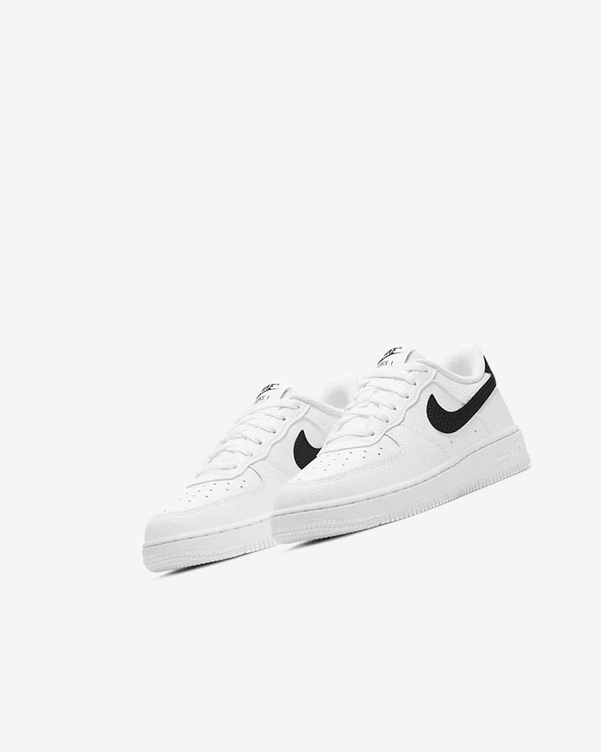 White / Black Nike Force 1 Boys' Shoes | CA_2505