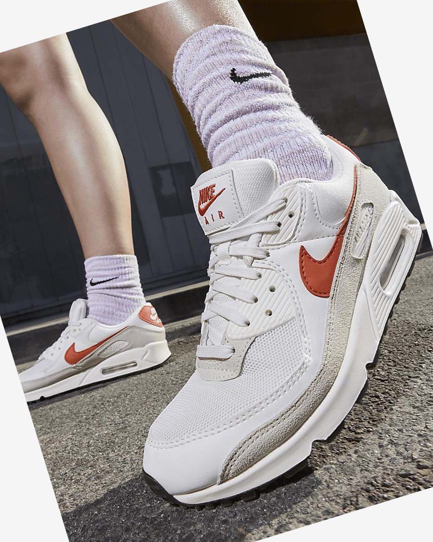 White / Black / Orange Nike Air Max 90 Women's Casual Shoes | CA_2373
