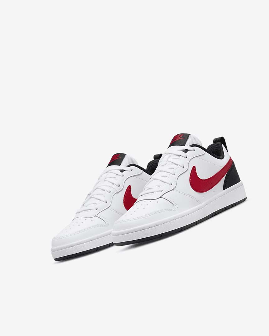 White / Black / Red Nike Court Borough Low 2 Girls' Shoes | CA_2405