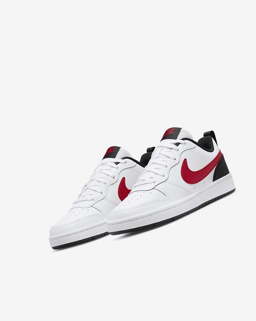 White / Black / Red Nike Court Borough Low 2 Boys' Shoes | CA_2823