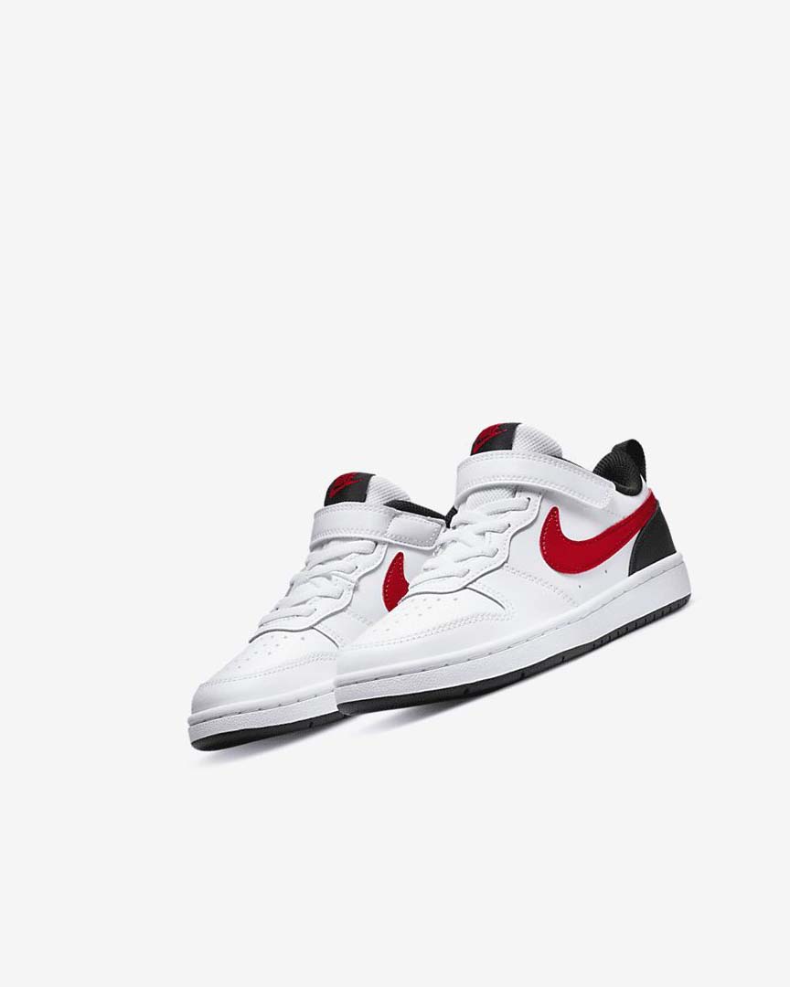 White / Black / Red Nike Court Borough Low 2 Boys' Shoes | CA_2951