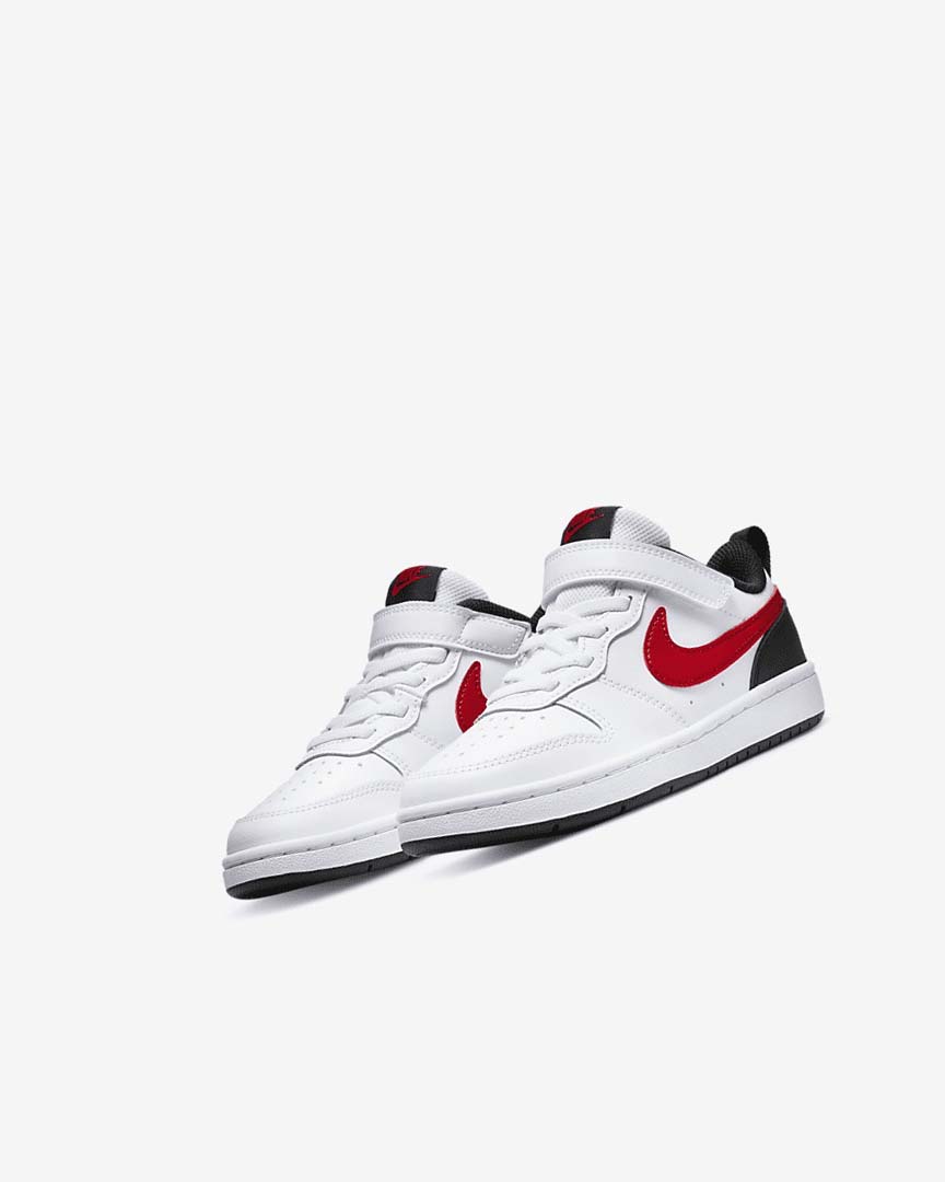 White / Black / Red Nike Court Borough Low 2 Girls' Shoes | CA_4712