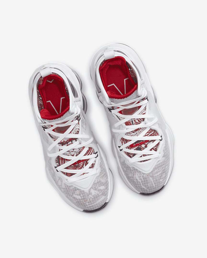 White / Black / Red Nike LeBron 19 Girls' Basketball Shoes | CA_5046