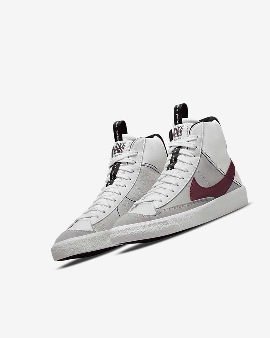 White / Black / White / Burgundy Nike Blazer Mid '77 SE Dance Boys' Sneakers | CA_2475
