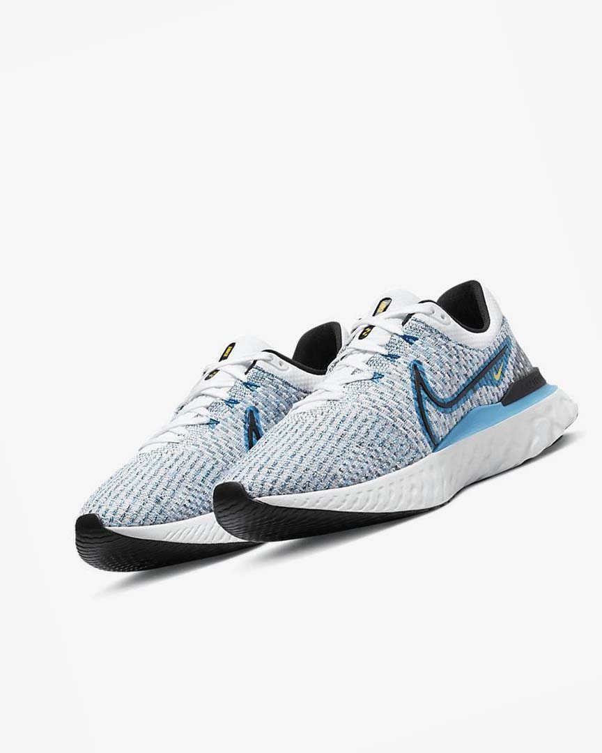 White / Blue / Blue / Black Nike React Infinity Run Flyknit 3 Men's Running Shoes | CA_2287