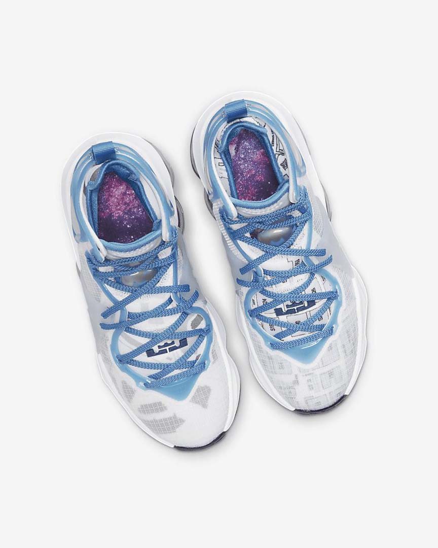 White / Blue / Blue Nike LeBron 19 Boys' Basketball Shoes | CA_3223