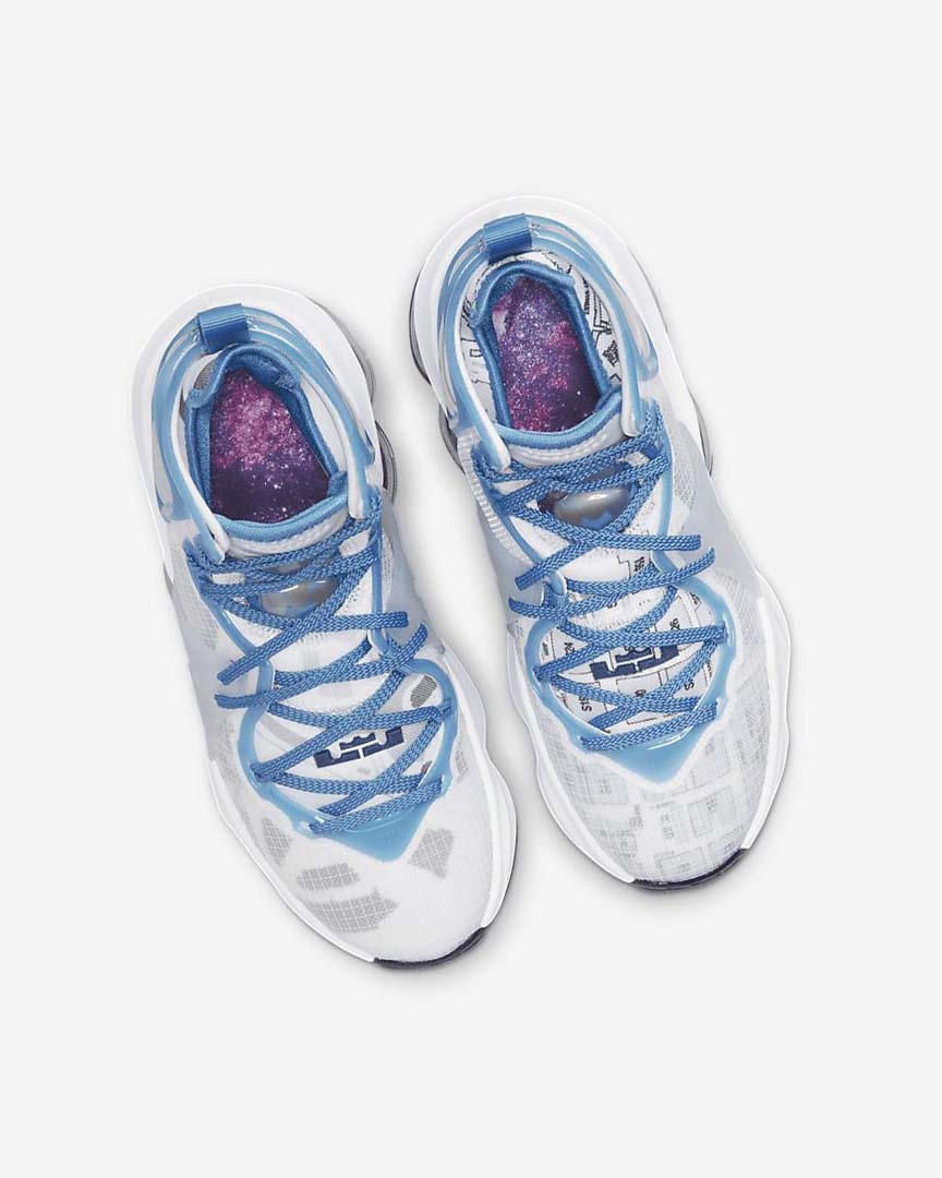 White / Blue / Blue Nike LeBron 19 Girls' Basketball Shoes | CA_2514