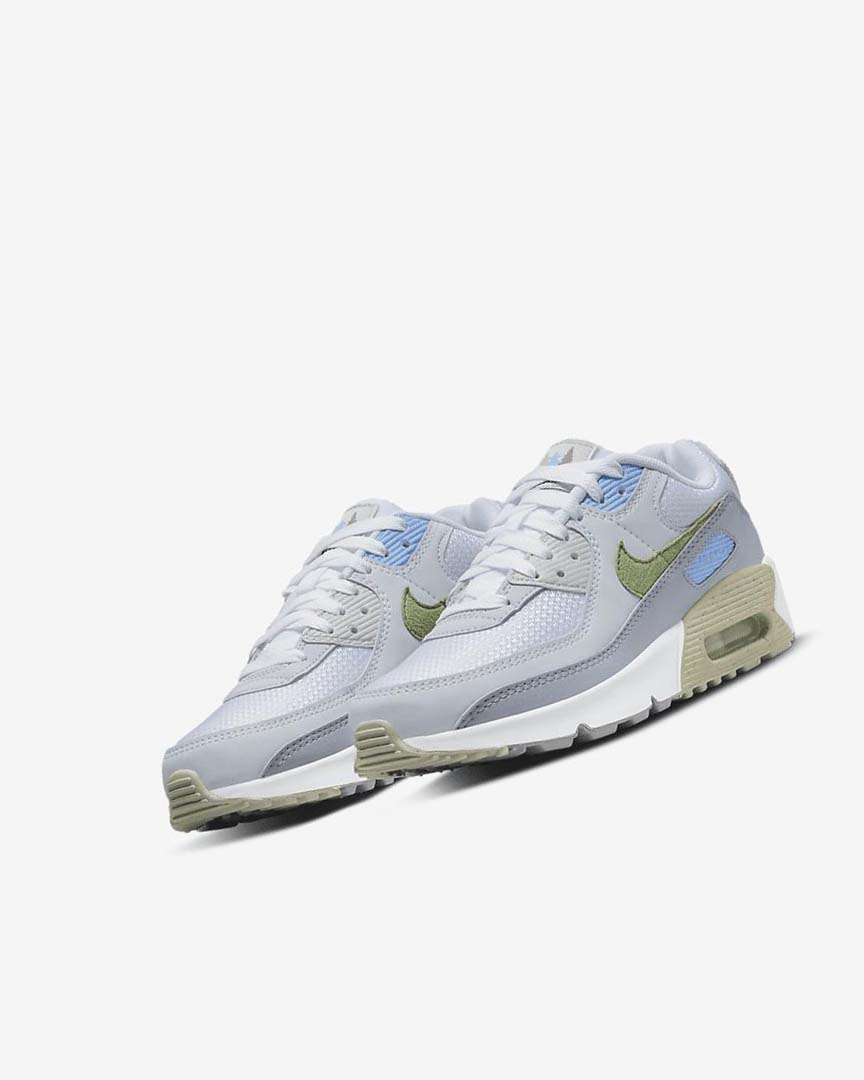 White / Blue / Grey Nike Air Max 90 Boys' Casual Shoes | CA_4724