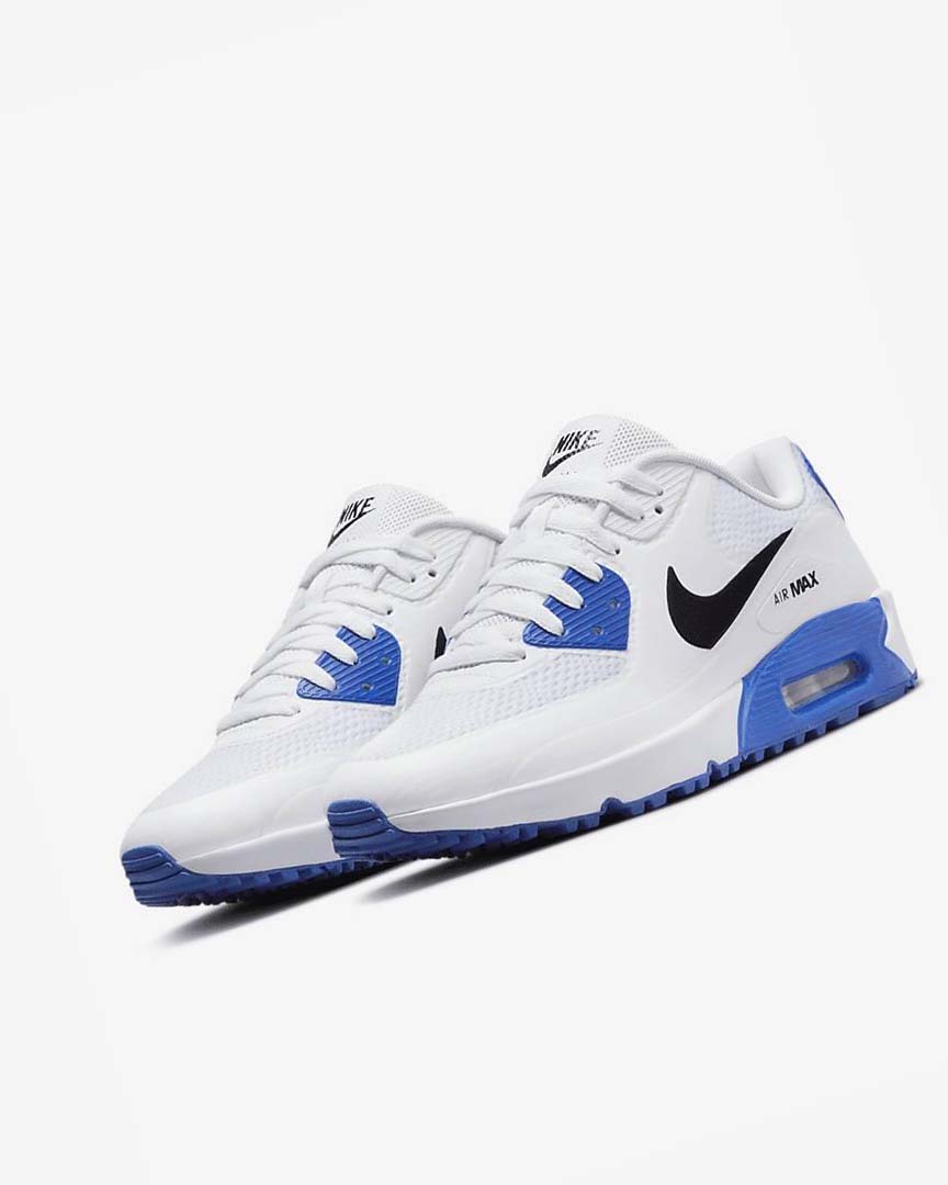 White / Blue / Platinum / Black Nike Air Max 90 G Men's Golf Shoes | CA_4800