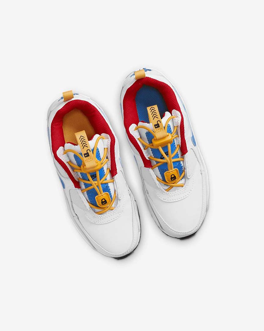 White / Gold / Red / Blue Nike Air Max 90 Toggle Boys' Casual Shoes | CA_2546