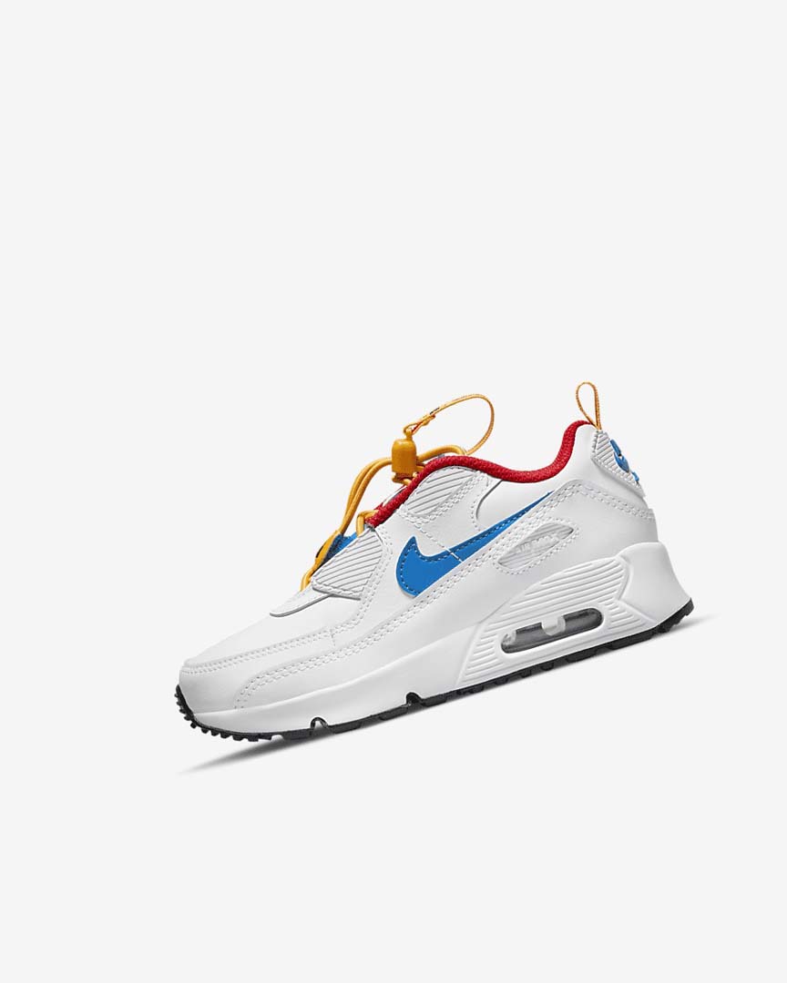 White / Gold / Red / Blue Nike Air Max 90 Toggle Boys\' Casual Shoes | CA_2546