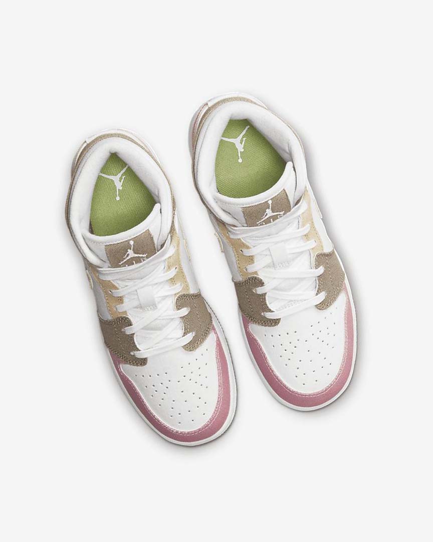 White / Green Nike Air Jordan 1 Mid SE Girls' Sneakers | CA_2363