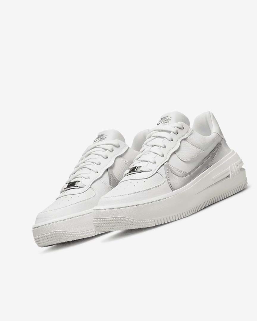 White / Grey / Metal Silver Nike Air Force 1 PLT.AF.ORM Women's Sneakers | CA_5592