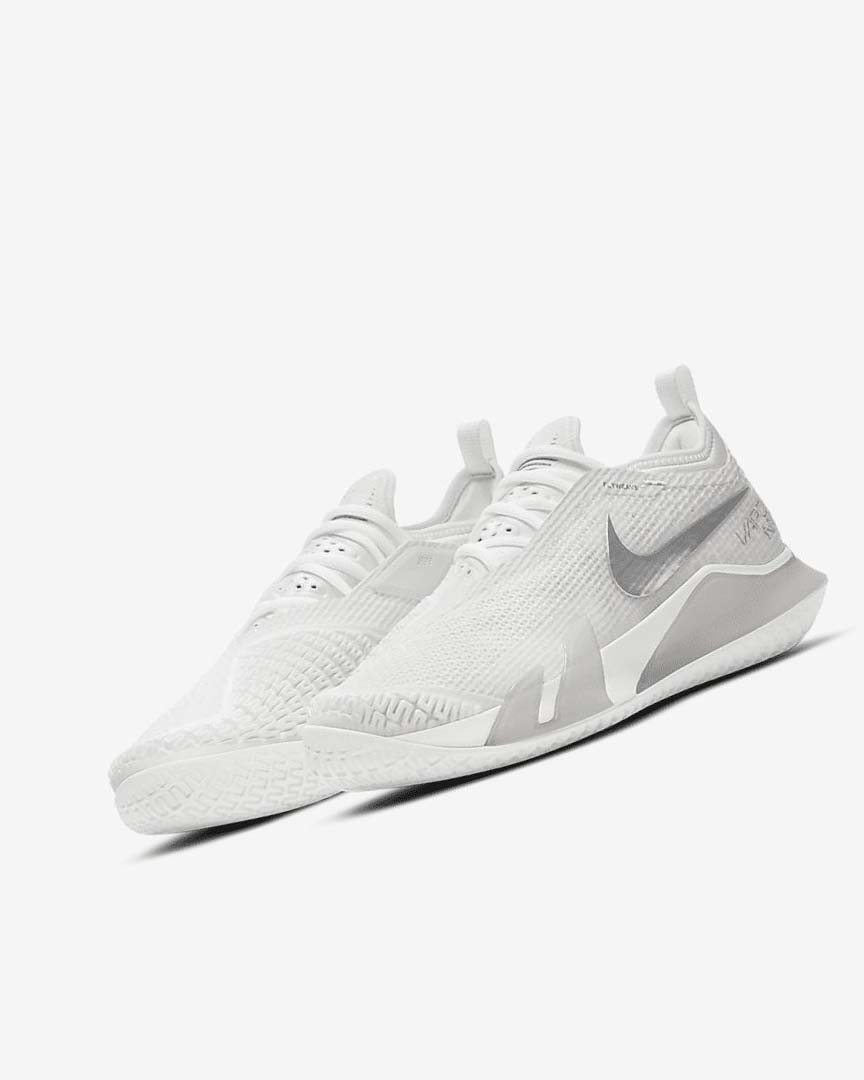 White / Grey / Metal Silver Nike Court React Vapor NXT Women's Tennis Shoes | CA_5370